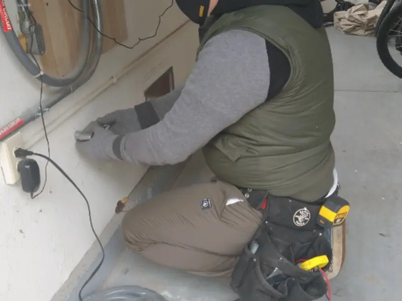 Electrician performing outlet wiring in a D'Iberville garage